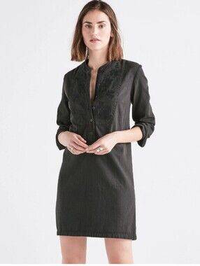 Lucky Brand Black Denim Popover Dress Size Large